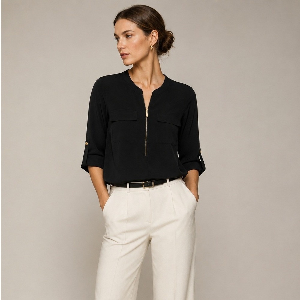 Boston Proper Zip Front Tunic Women Small Black Utility